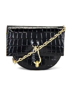 ZAC Zac Posen Belay Mini Saddle Bag Black Crocodile Embossed Crossbody
